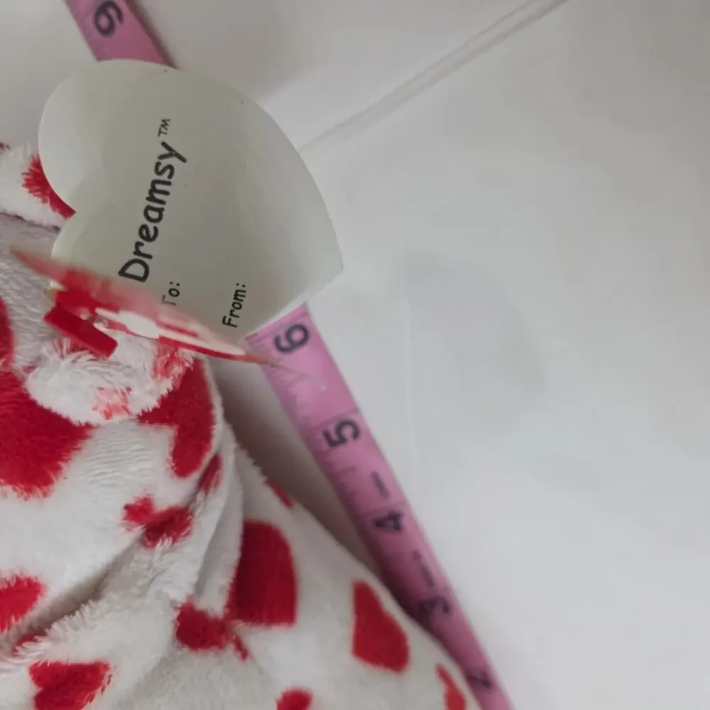 Ty Pluffies Dreamsy Bear 2007 Tylux White W/Red Hearts Valentines Day Plush Tags